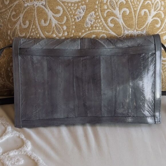 Super Sleek Gray Vintage 🩶Eel Skin Clutch /Shoulder Crossbody Purse - Picture 4 of 15